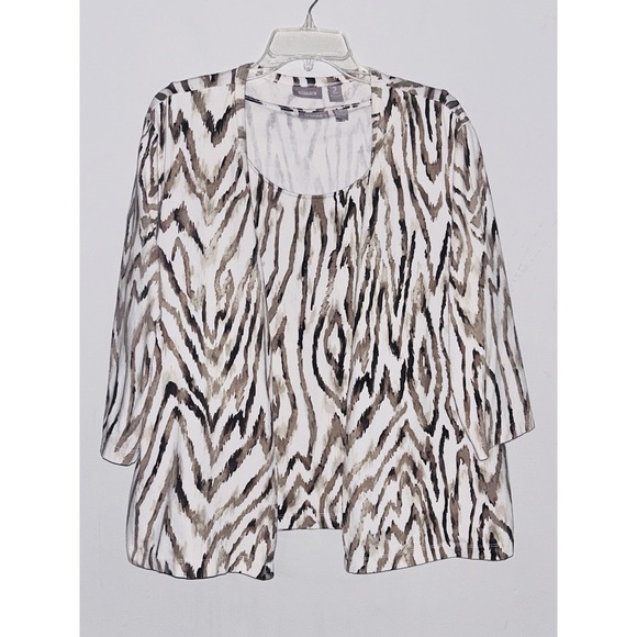 Chico's Tops - Chico's‎ 2 Pc Set Tank & Open Cardigan Brown Ivory Animal Print Womens 3 US XL